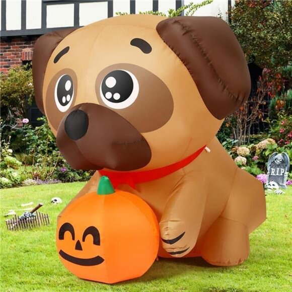 5 FT Halloween Inflatables Dog Outdoor Yard Decorations Blow Up Pug - Picture 5 of 7